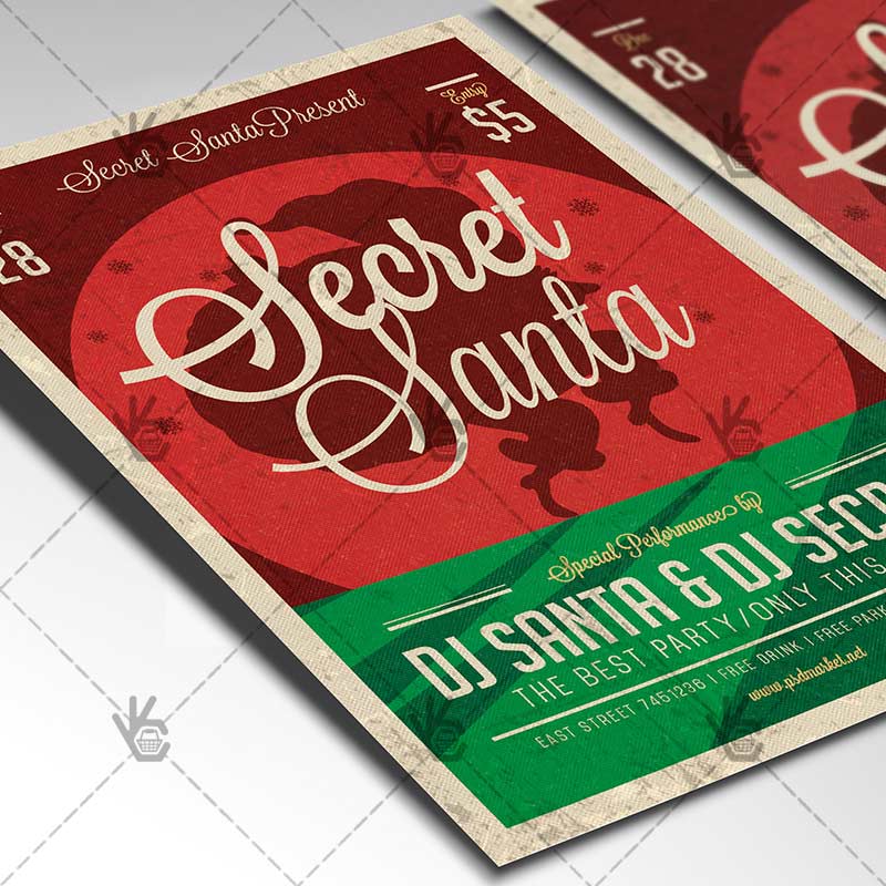 secret santa night christmas flyer psd template psdmarket