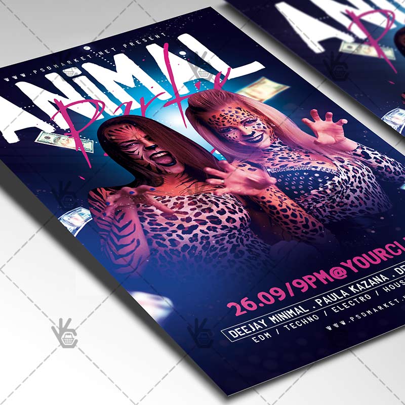 download animal party flyer psd template psdmarket event template
