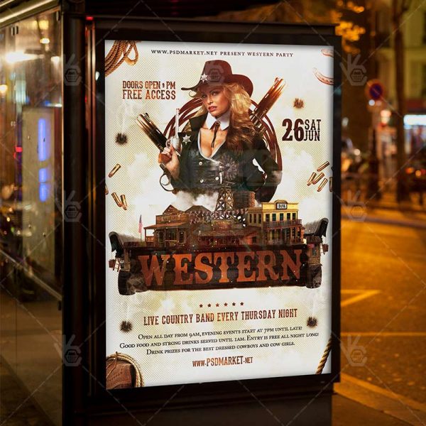 western party premium flyer psd template psdmarket western flyers band