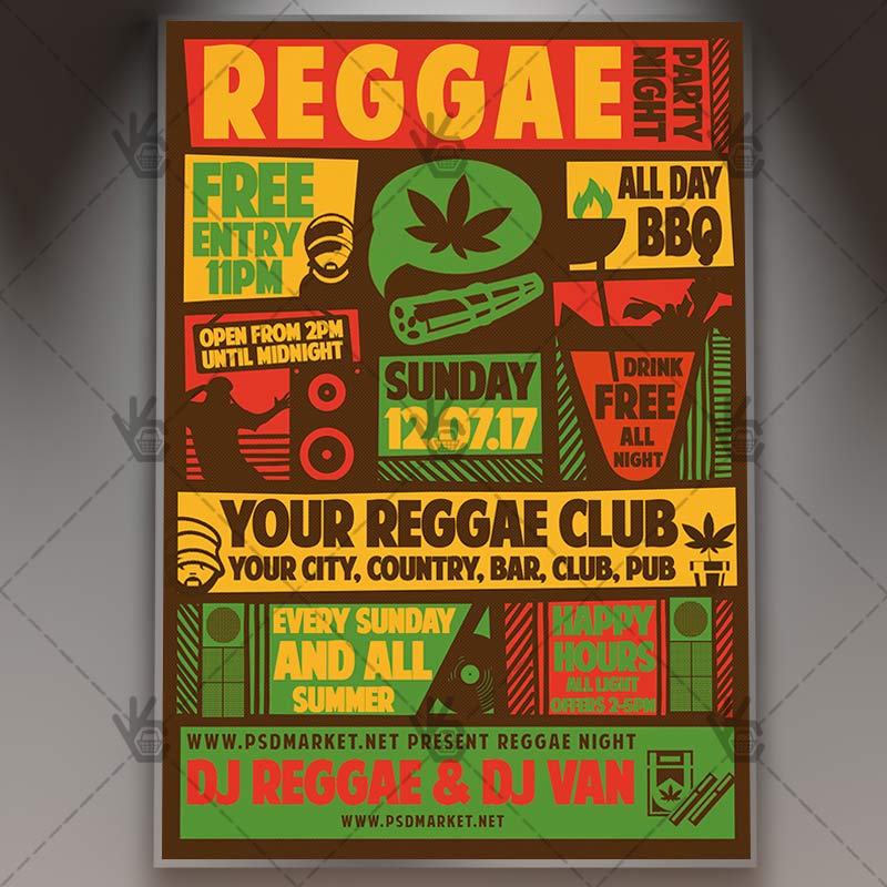 reggae party premium flyer psd template psdmarket reggea flyers