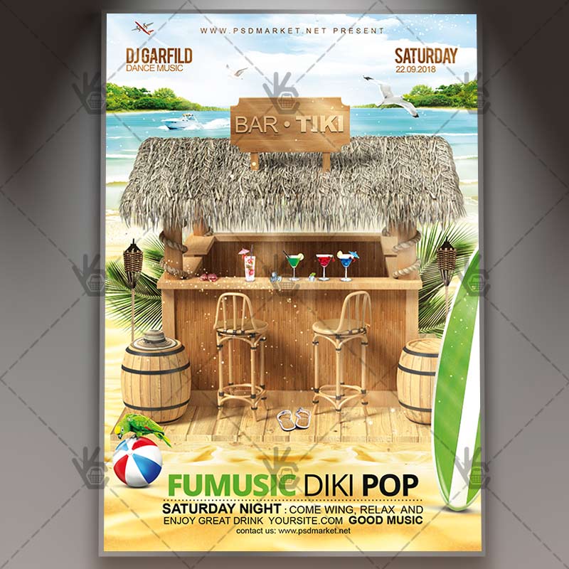 tiki bar party premium flyer psd template psdmarket luau party church flyer