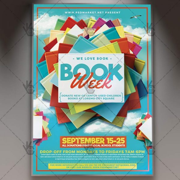 book week premium flyer psd template psdmarket donation drive flyer template