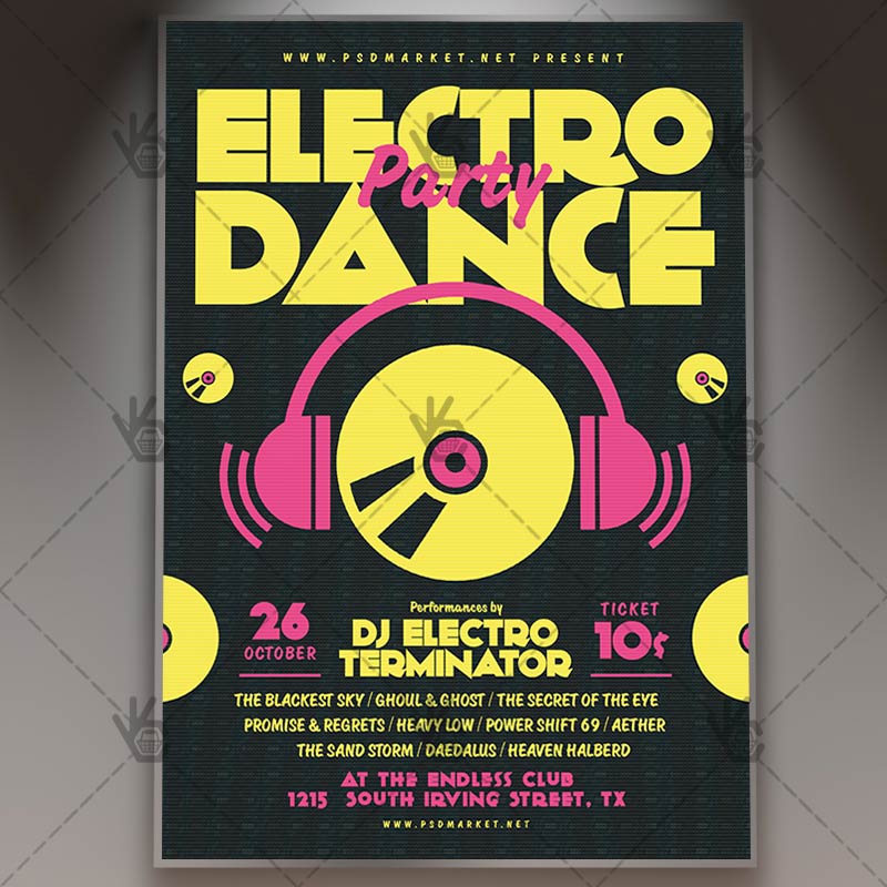electro dance party club flyer psd template psdmarket