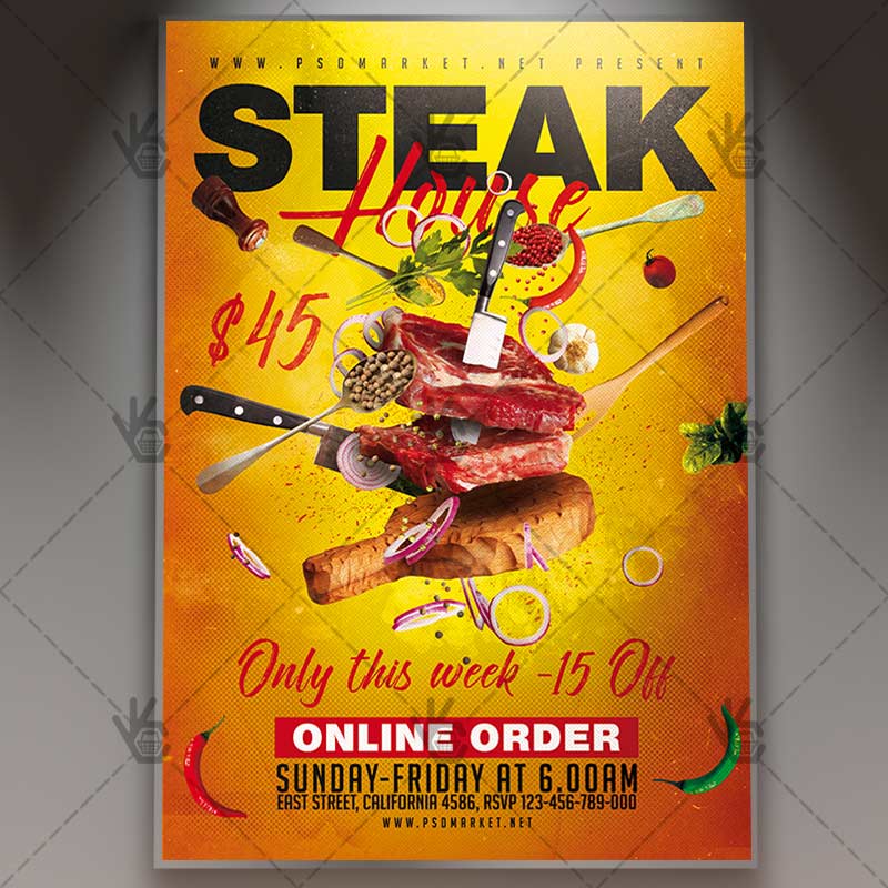 Steak House Food Restaurant Flyer PSD Template PSDmarket