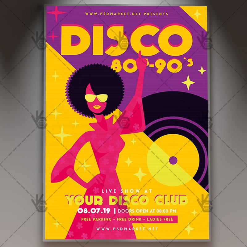 Disco 80s 90s Club Flyer PSD Template