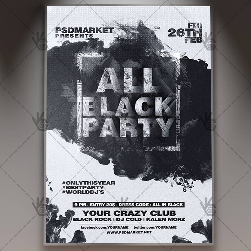 Download All Black Party - Club Flyer PSD Template