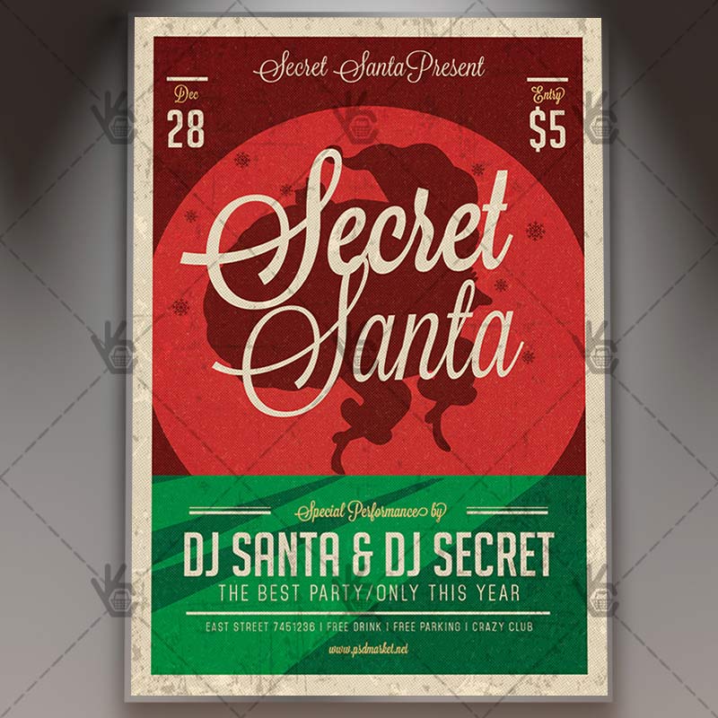 secret santa night christmas flyer psd template psdmarket