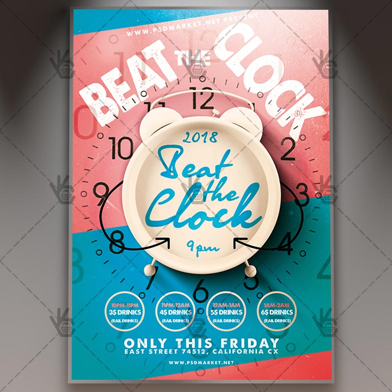 Download Beat The Clock - Club Flyer PSD Template