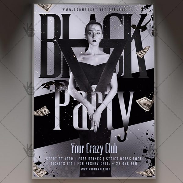 black party club flyer psd template black and white party flyer