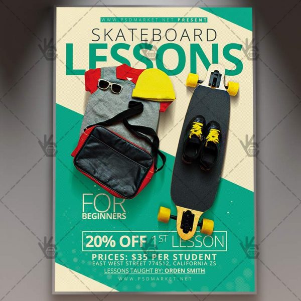 skateboard lessons sport flyer psd template psdmarket