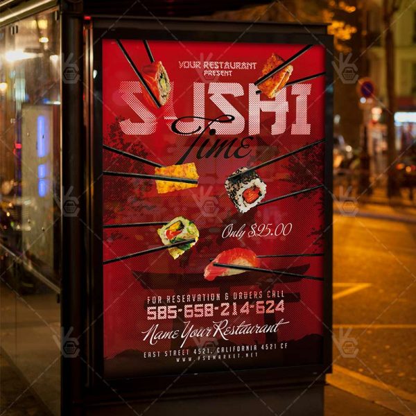 sushi restaurant business flyer psd template psdmarket mame flyers pack download