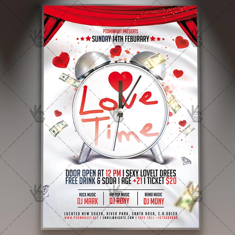 Download Love Time - Valentines Flyer PSD Template