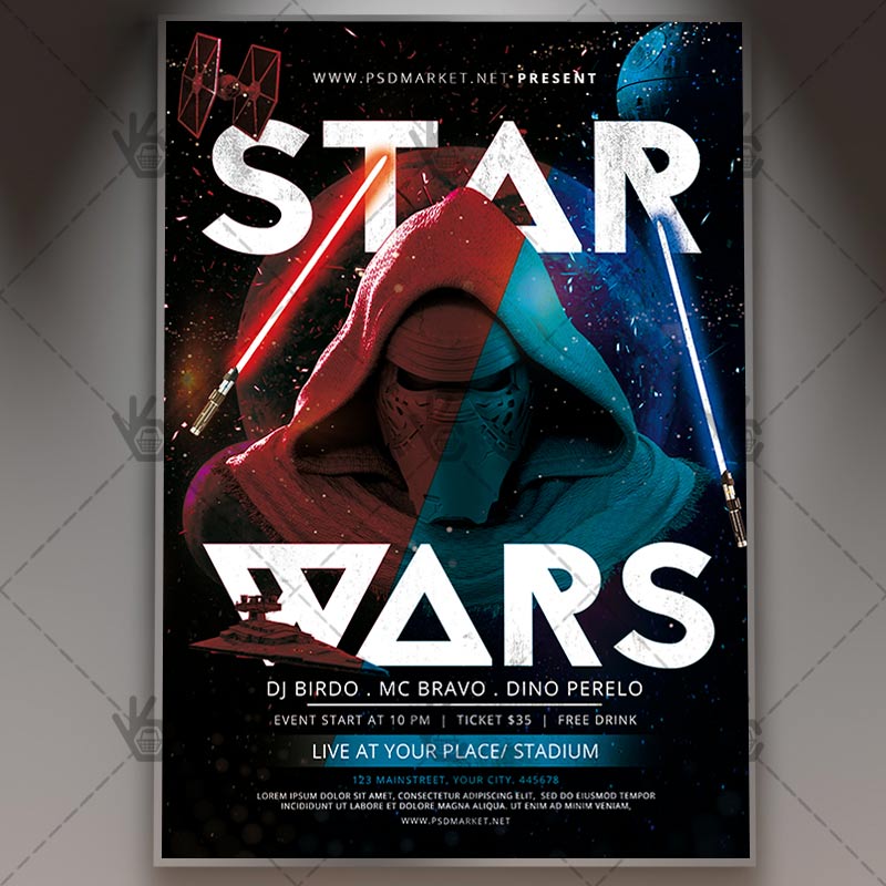 star wars party flyer club psd template star wars template