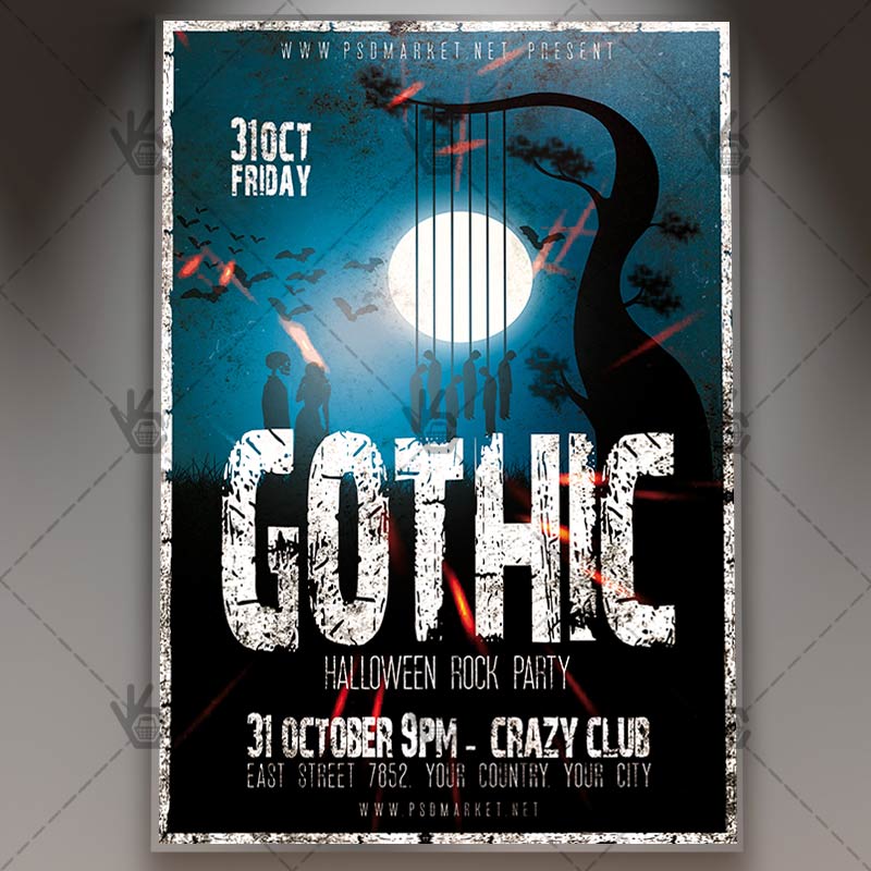Download Gothic Halloween Rock Party Flyer - PSD Template