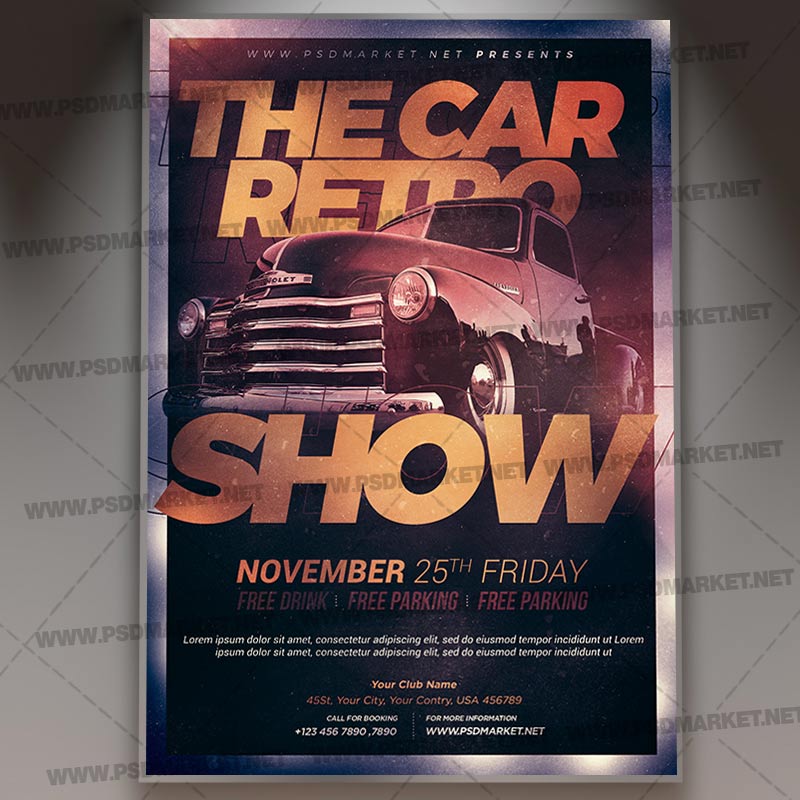 Download Car Retro Show Flyer - PSD Template