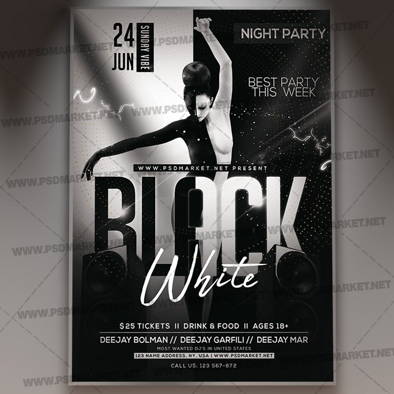 Download Black White Party Flyer - PSD Template