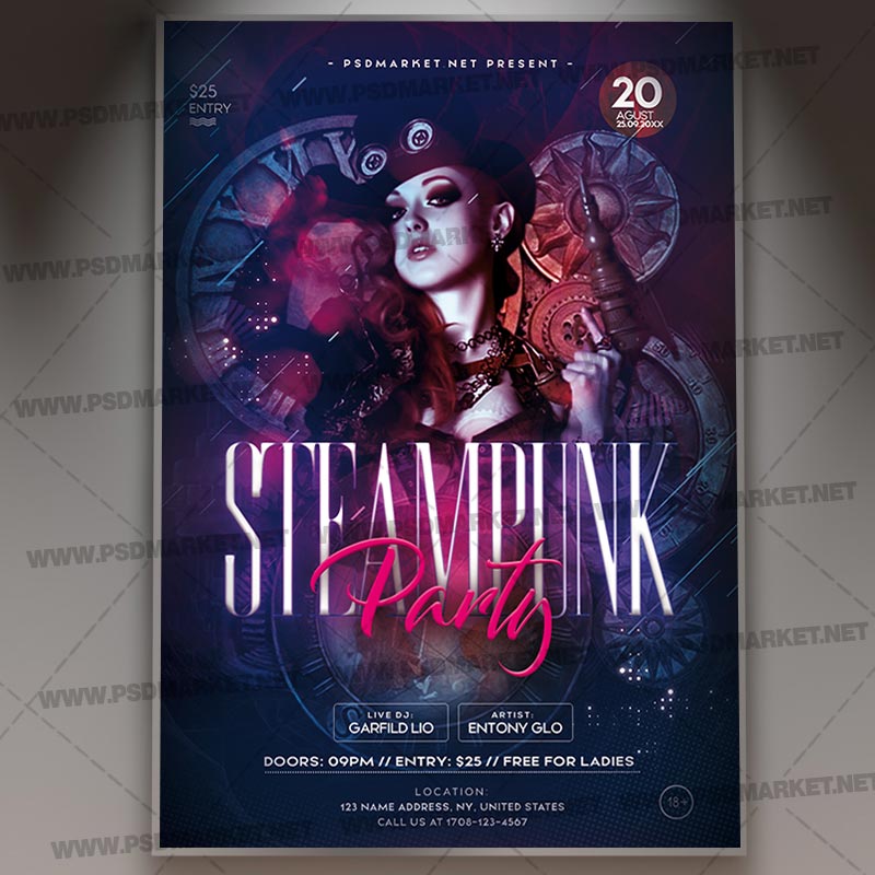 Download Steampunk Party Flyer - PSD Template