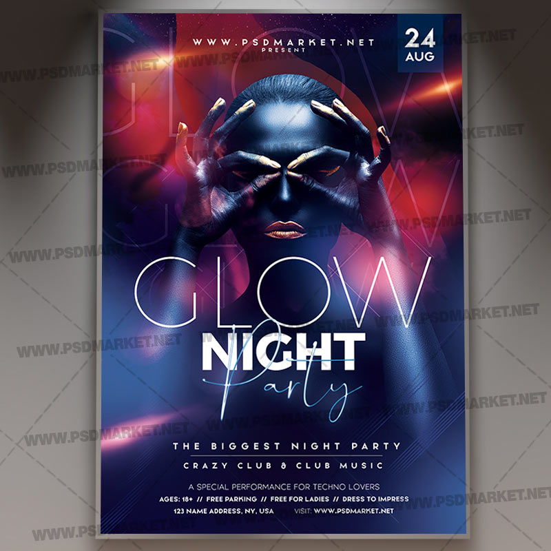 Download Glow Night Party Flyer - PSD Template