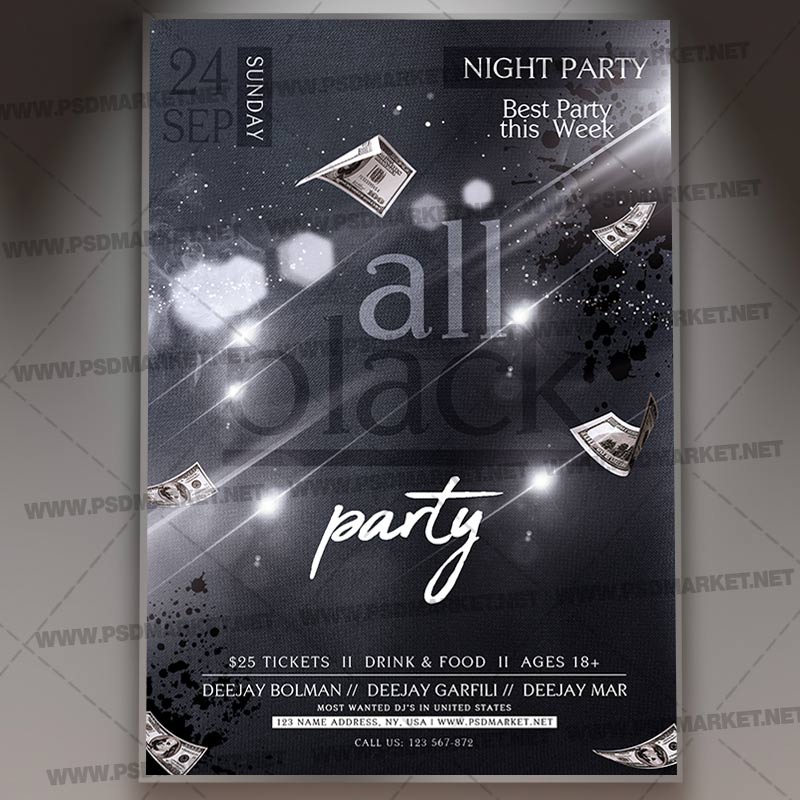 Download All Club Black Party Flyer - PSD Template