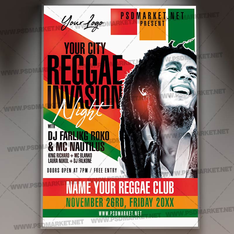 Download Reggae Invasion Flyer - PSD Template