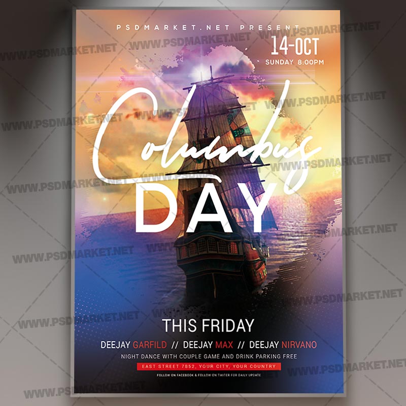Download Columbus Day Event Flyer - PSD Template