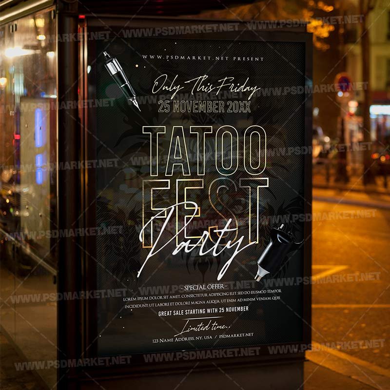 Download Tattoo Fest Party Flyer PSD Template PSDmarketHair Flyer