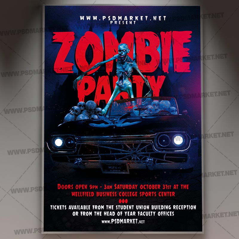 Download Zombie Party Flyer - PSD Template