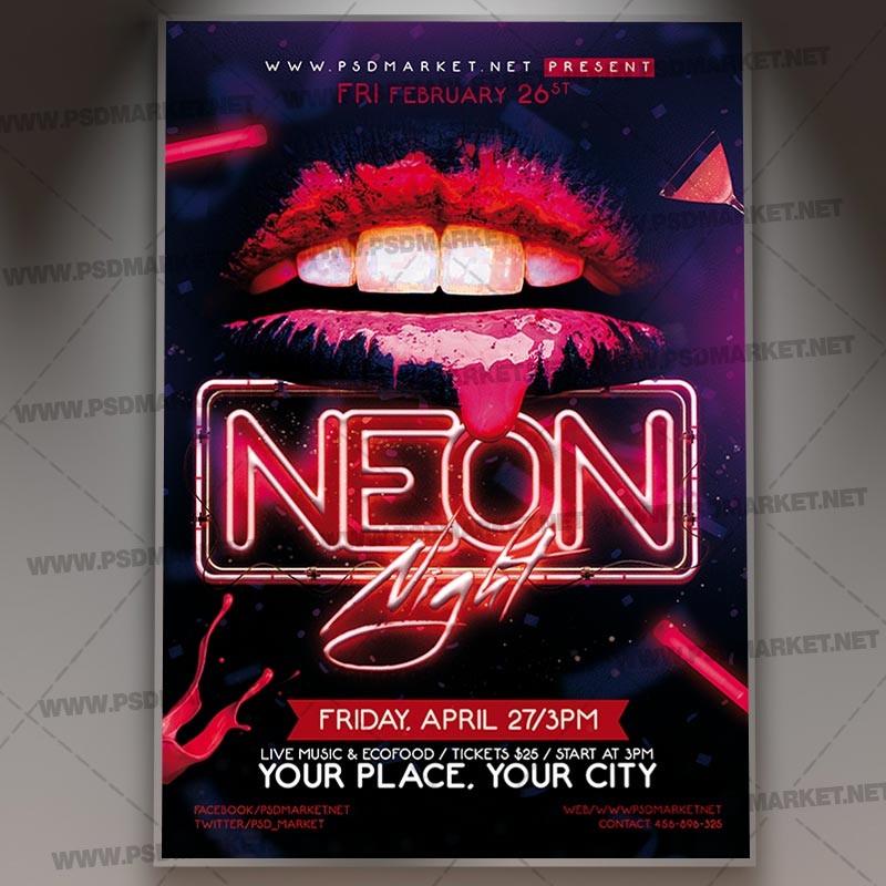 Download Neon Night Party Flyer - PSD Template