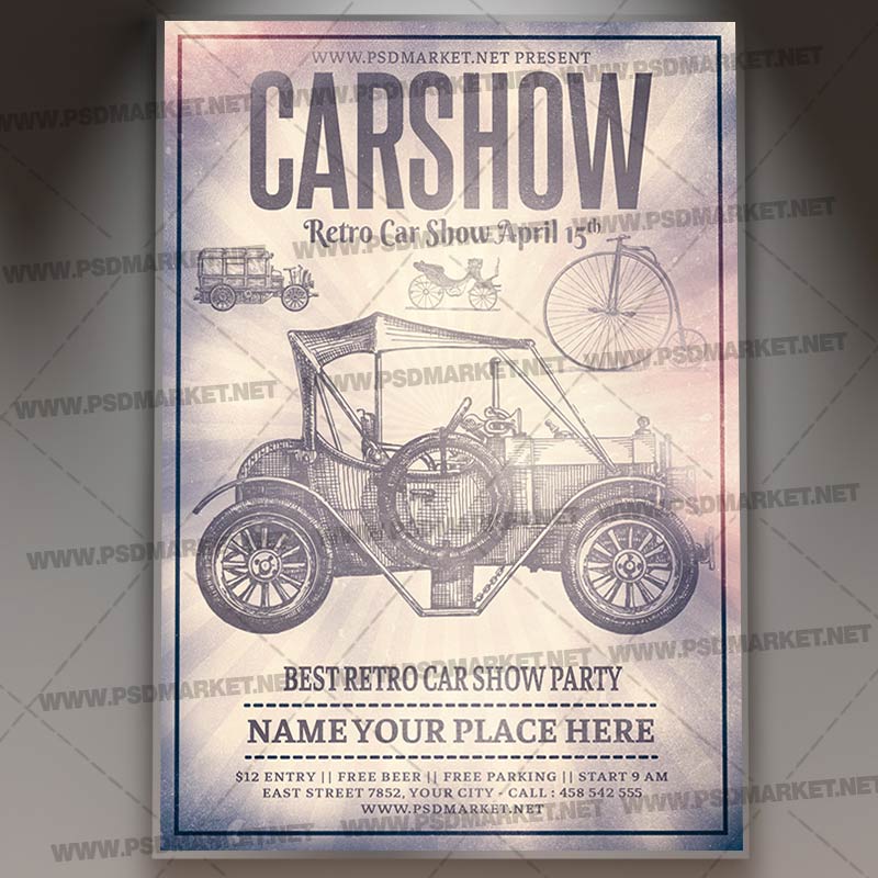 Download Retro Car Party Flyer - PSD Template
