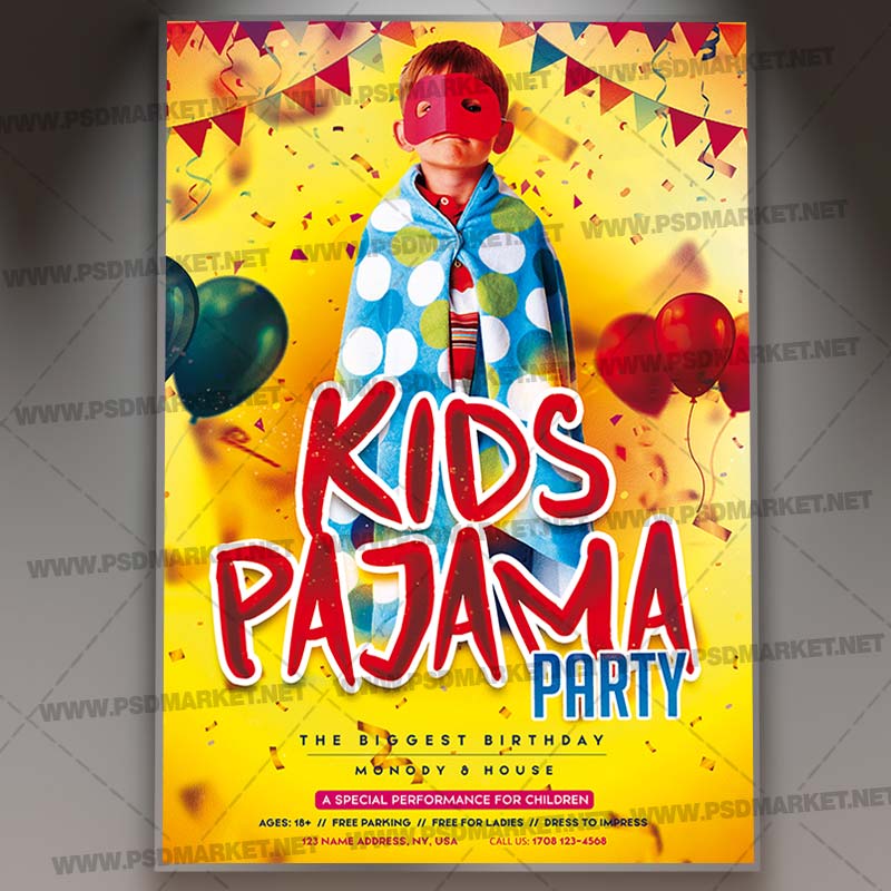Download Kids Pajama Party Template - Flyer PSD
