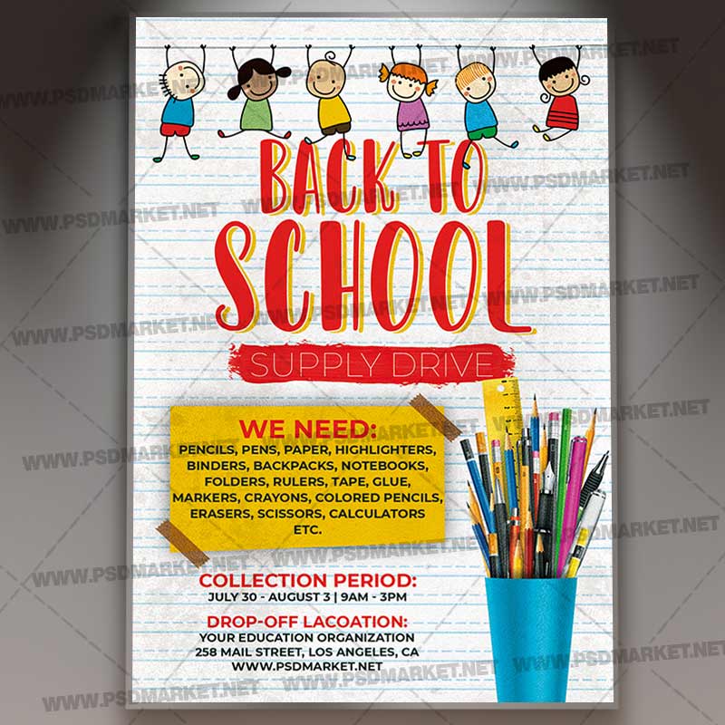Back to School Supply Drive Template - Flyer PSD
