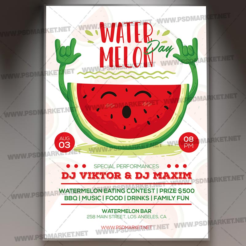 National Watermelon Day Template - Flyer PSD
