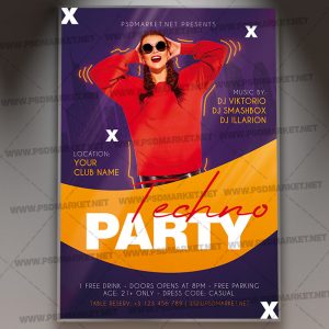Techno Party Night Template - Flyer PSD
