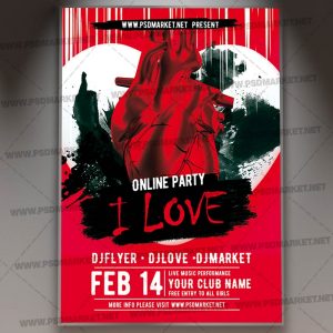 Online Party I Love Template - Flyer PSD