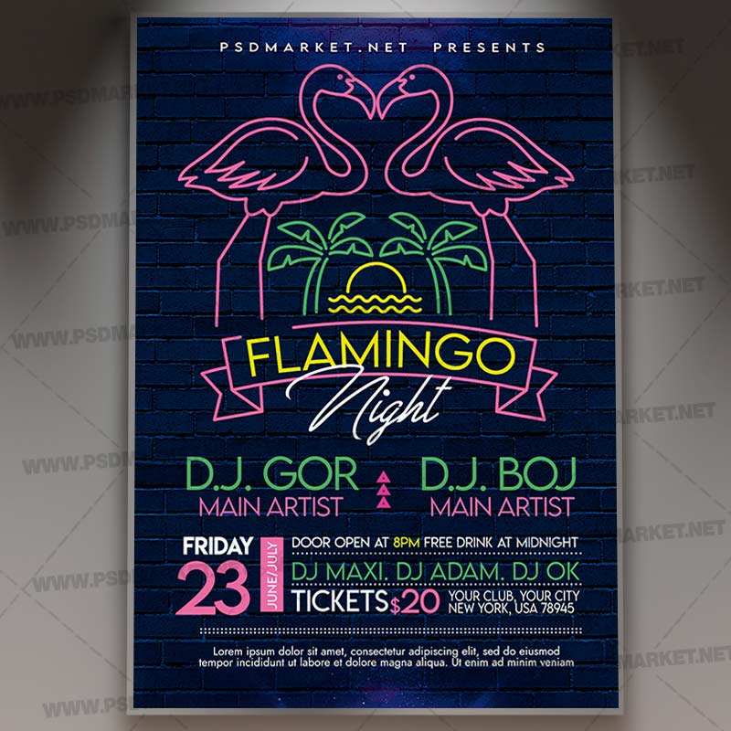 Download Flamingo Night PSD Template 1