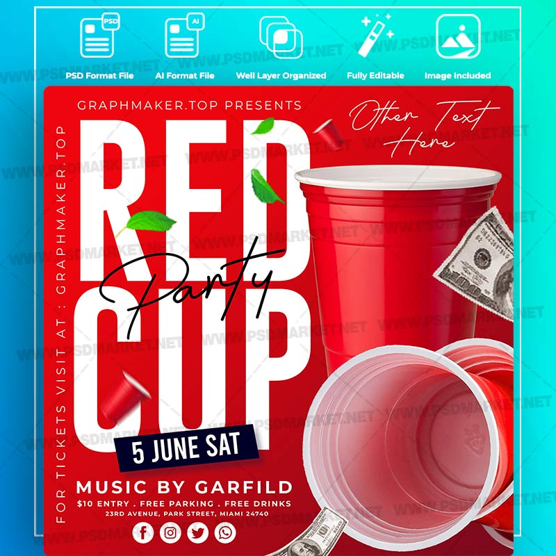 Download Red Cup Party Templates in PSD & Vector