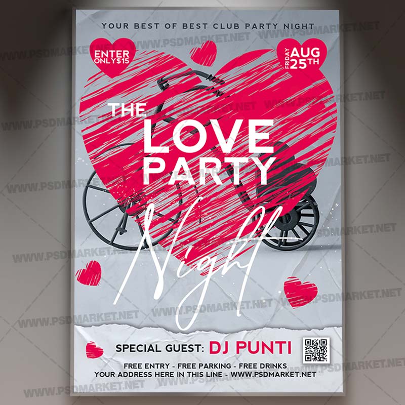 Love Party Night Card Printable Template Flyer PSD | PSDmarket