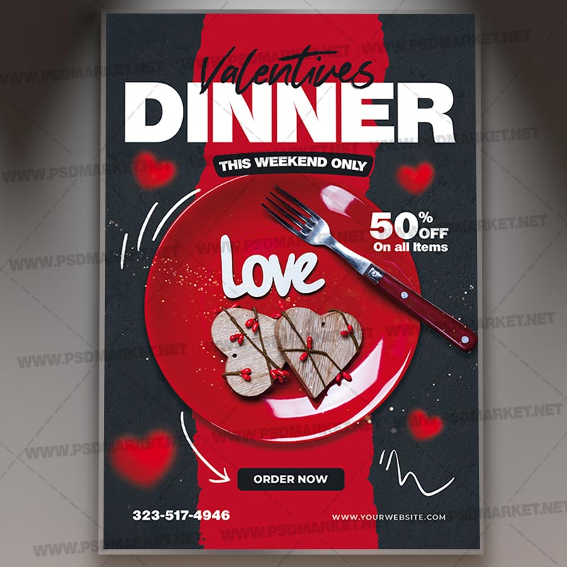 Download Valentines Day Dinner Card Printable Template 1