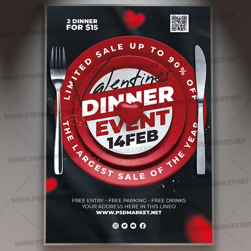 Download Valentines Dinner Card Printable Template 1