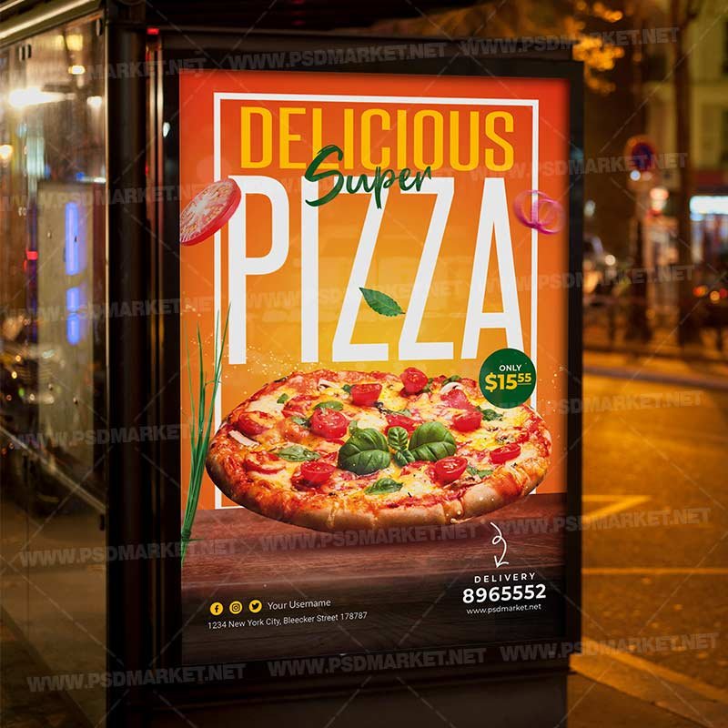 Hot Pizza Card Printable Template Flyer PSD | PSDmarket