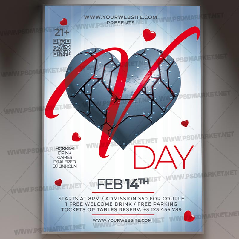 Download V Day Party Card Printable Template 1